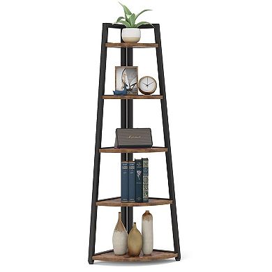 5 Tier Corner Shelf Storage Rack Narrow Tall Bookcase for Books Decor and Home Organization