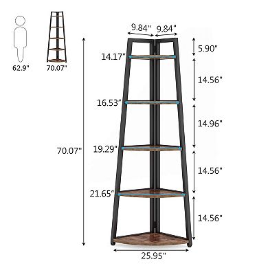 5 Tier Corner Shelf Storage Rack Narrow Tall Bookcase for Books Decor and Home Organization