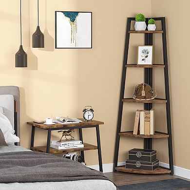 5 Tier Corner Shelf Storage Rack Narrow Tall Bookcase for Books Decor and Home Organization