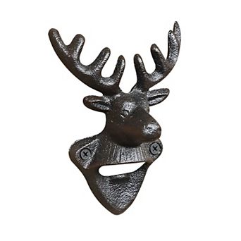 Deer Head Wall Mount Bottle Opener Cast Iron Bar Tool for Kitchen Patio Drink Station