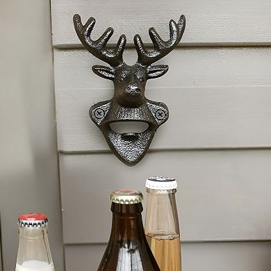 Deer Head Wall Mount Bottle Opener Cast Iron Bar Tool for Kitchen Patio Drink Station