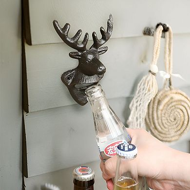 Deer Head Wall Mount Bottle Opener Cast Iron Bar Tool for Kitchen Patio Drink Station