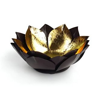 Lotus Design Metal Candle Holder Bowl Gold Interior for Tealight and Decorative Fillers Display