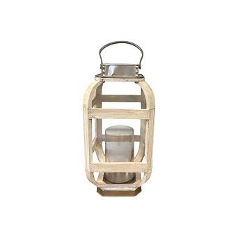 Set of 2 Lantern Candle Holders Wood Metal Frame for Patio Living Room Garden Display