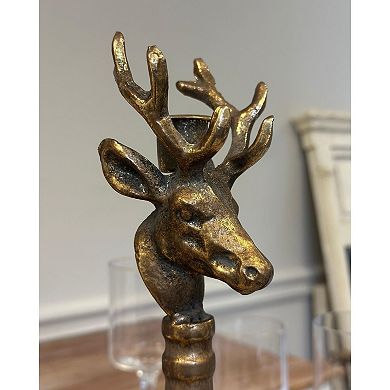 Antique Brass Deer Head Candle Holder Taper Stand Tall Decorative Set for Home Decor