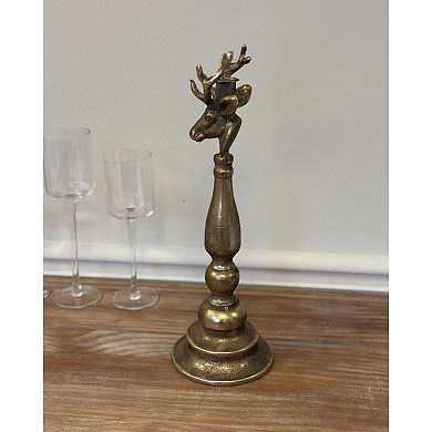 Antique Brass Deer Head Candle Holder Taper Stand Tall Decorative Set for Home Decor