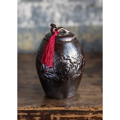 Antique Ceramic Lined Storage Jar with Lid for Coffee Tea Spices Kitchen Counter