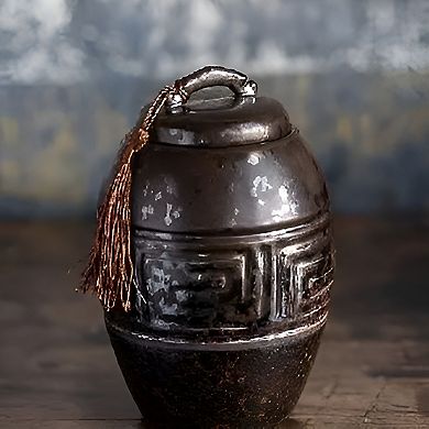 Antique Ceramic Lined Storage Jar with Lid for Coffee Tea Spices Kitchen Counter