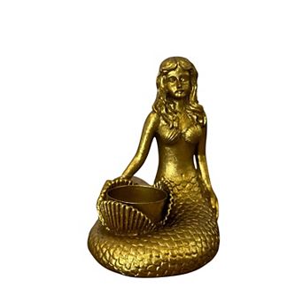 Gold Mermaid Resin Candle Holder Tabletop Decorative Accent for Small Candle Shelf Mantel Display