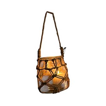 Hand Woven Rope Hanging Glass Vase Candle Holder Mesh Pocket Design for Indoor Outdoor Decor