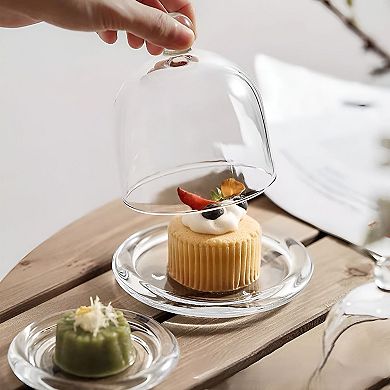 Glass Dome Display Cloche with Base Candle and Decorative Accent Cover for Tabletop Shelf