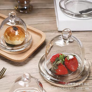 Glass Dome Display Cloche with Base Candle and Decorative Accent Cover for Tabletop Shelf
