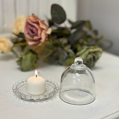 Glass Dome Display Cloche with Base Candle and Decorative Accent Cover for Tabletop Shelf