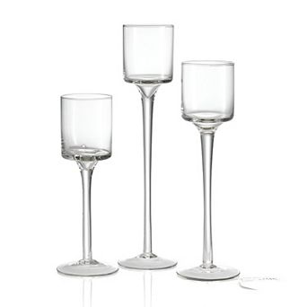 Set of 3 Clear Glass Tapered Pedestal Candle Holder Varying Heights Pillar Candle Tabletop Decor