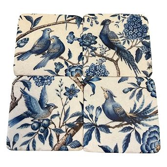 Set Of 4 Bird Print Resin Coaster Set for Coffee Tables Dining Rooms and Kitchen Counters