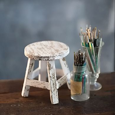 Antique Miniature Wooden Stool Decorative Accent for Shelf Tabletop and Display Styling