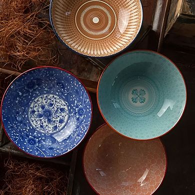 Ceramic Floral Motif Decorative Bowl for Dining Table Kitchen and Shelf Display