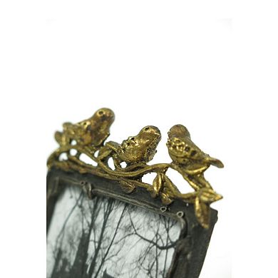 Pewter Vertical Picture Frame with Bird Accent Metal Glass Home Decor Frame