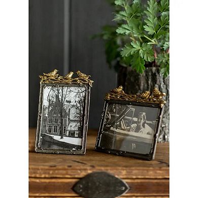 Pewter Vertical Picture Frame with Bird Accent Metal Glass Home Decor Frame