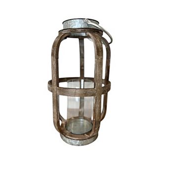Decorative Wooden Lantern with Metal Frame for Living Room Patio and Garden Use