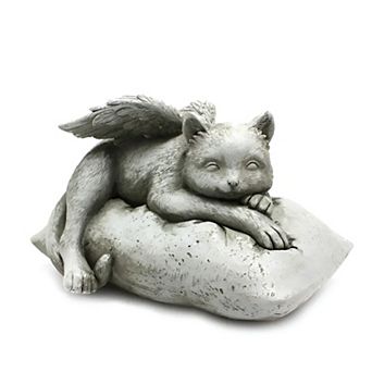 Angel Cat Memorial Statue with Wings and Butterfly Accent Pet Remembrance Garden Decor