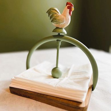 Iron Rooster Napkin Holder with Weighted Arm for Kitchen Table Picnic and Countertop Use