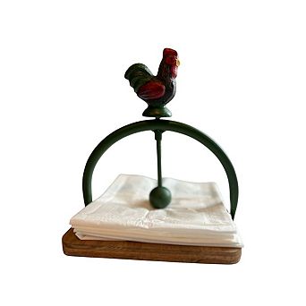 Iron Rooster Napkin Holder with Weighted Arm for Kitchen Table Picnic and Countertop Use