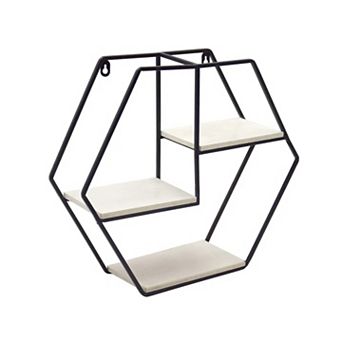 3 tier Wall Shelf Iron and Wood Compact Storage Organizer for Bathroom Kitchen Entryway