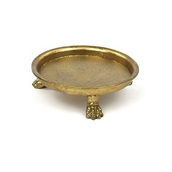 Pewter Round Claw Foot Dish with Leaf Jewelry and Key Holder Tray
