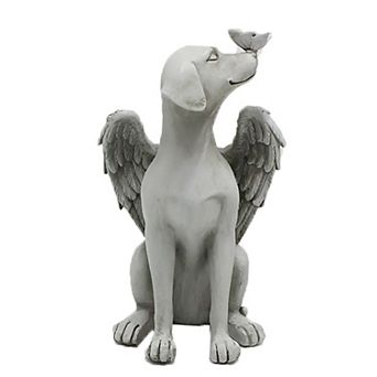 Angel Dog Memorial Statue with Wings and Butterfly Accent Garden Remembrance Decor