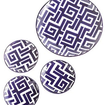 Handpainted Ceramic Serving Plates Set of 4 Grecian Pattern Tabletop Dinnerware