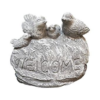 Decorative Cement Bird Welcome Statue for Outdoor Patio and Front Door Display