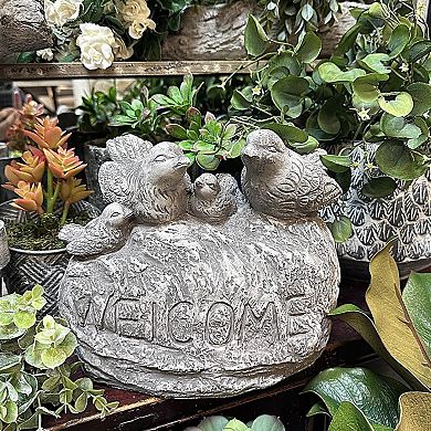 Decorative Cement Bird Welcome Statue for Outdoor Patio and Front Door Display