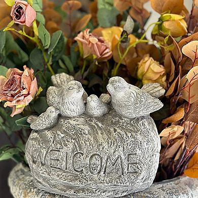 Decorative Cement Bird Welcome Statue for Outdoor Patio and Front Door Display