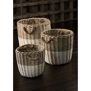 3-Piece Nesting Woven Willow Storage Basket Set, Rope Handle Bins for Home Organization