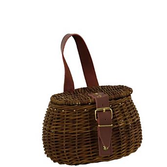 Small Wicker Creel Basket Faux Leather Strap Compact Storage for Keys Craft Supplies