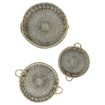 Round Woven Willow Trays with Jute Handles Set of 3 for Tabletop Display and Serving