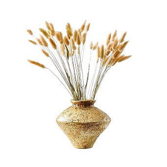 Short Hammered Metal Decorative Vase for Modern Tabletop and Shelf Display