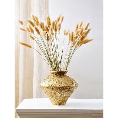 Short Hammered Metal Decorative Vase for Modern Tabletop and Shelf Display
