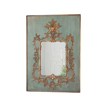 Vintage Style Wooden Wall Mirror with Carved Floral Frame for Living Room and Entryway Décor
