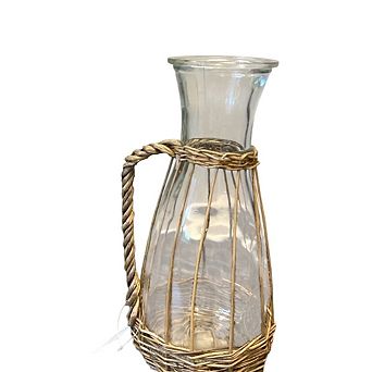 Tall Glass Pitcher with Willow Cover for Kitchen, Dining Table and Patio Use
