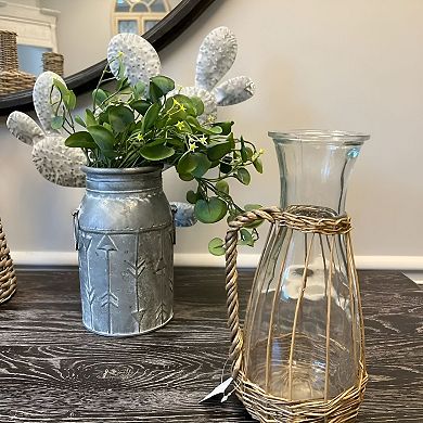 Tall Glass Pitcher with Willow Cover for Kitchen, Dining Table and Patio Use