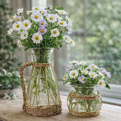 Tall Glass Pitcher with Willow Cover for Kitchen, Dining Table and Patio Use