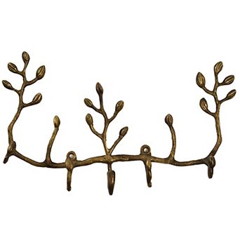 Antique Brass Wall Key Holder with Twig Motif Hooks for Entryway and Hallway Organization