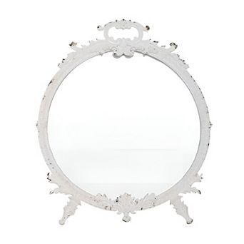 Vintage Style Round Decorative Mirror with Pewter Frame for Bedroom and Entryway Styling
