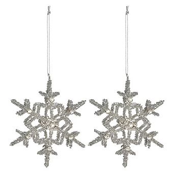 Snowflake Christmas Ornaments Glass Bead Rhinestone Set of 2 Hanging Tree Decor