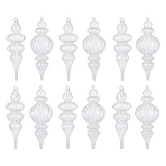 Handblown Glass Finial Ornaments Set of 12 Christmas Tree Holiday Decor