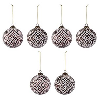 Copper Diamond Pattern Glass Ornament Set of 6, Holiday Tree Decor