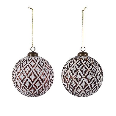Copper Diamond Pattern Glass Ornament Set of 6, Holiday Tree Decor