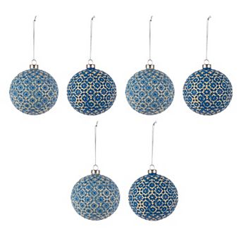 Glass Christmas Ornament Set of 6, Assorted Styles, Holiday Tree and Home Decor